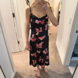 Chic Black Floral Midi Dress with low back